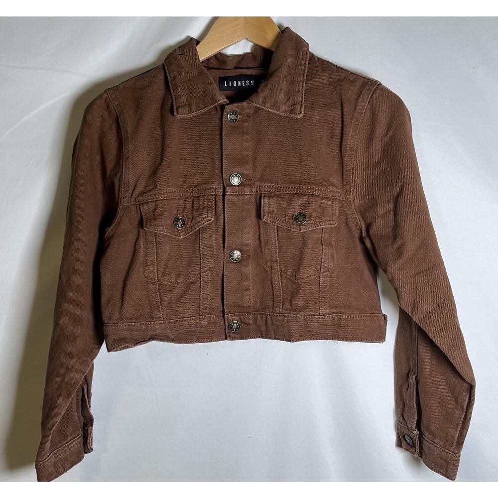 Lioness Jacket Womens Medium Brown Cotton Twill‎ Cropped Button Front Collared